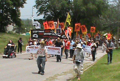 Front of the Free Bradley Manning March in Leavenworth, Kansas.